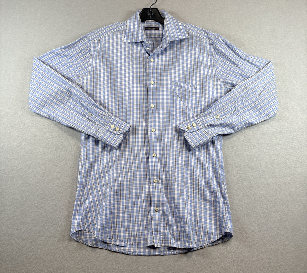 Peter Millar Ocean House Men's Large Blue Plaid Button Down Shirt